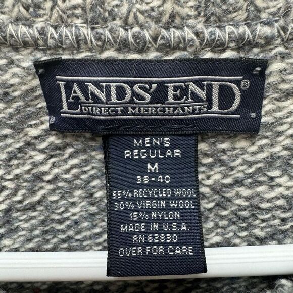 Lands End Virgin Wool Crew Neck Sweater Mens Medium 38-40 Gray Knit Recycled USA - Picture 3 of 6